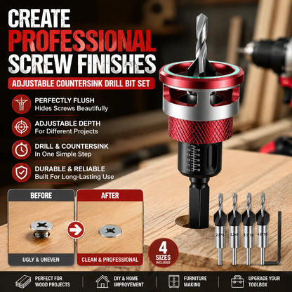 Workshop-Ready Adjustable Countersink Drill Bit Set – Professional
