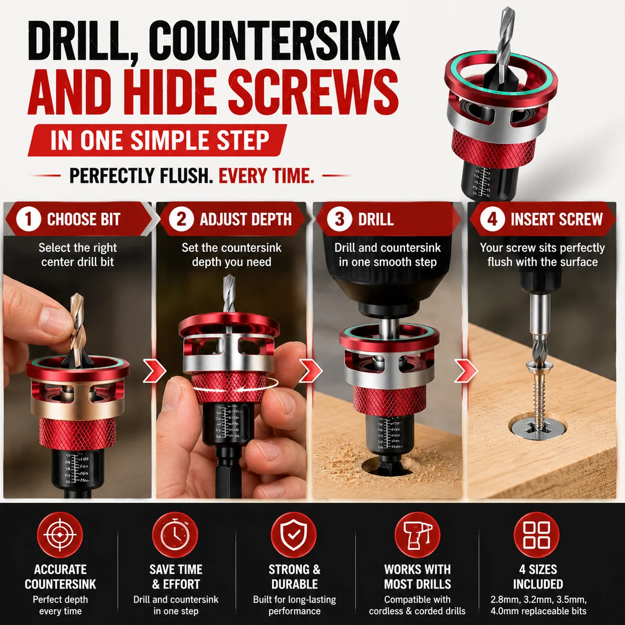 Workshop-Ready Adjustable Countersink Drill Bit Set – Professional