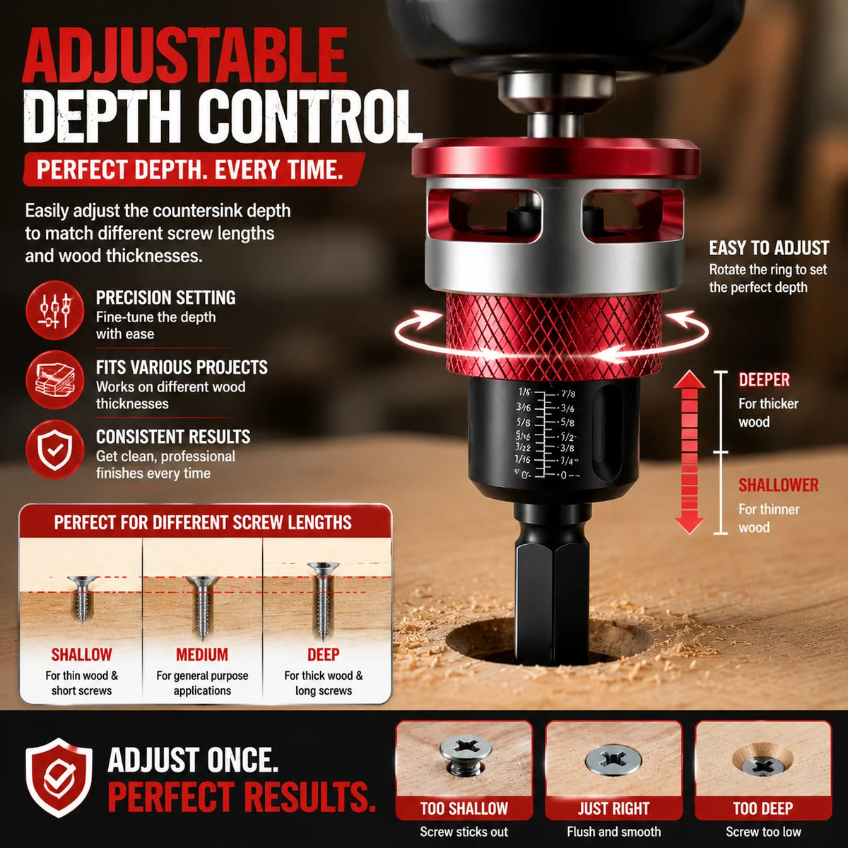 Workshop-Ready Adjustable Countersink Drill Bit Set – Professional