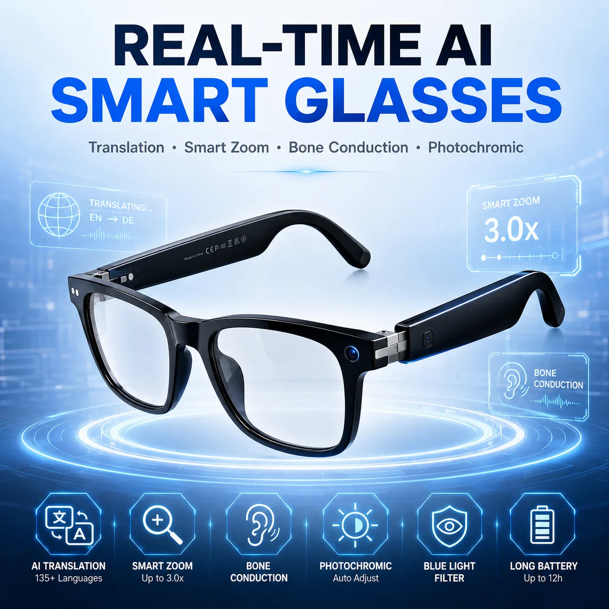 Distinctive Real-time AI Translation Sunglasses with Smart