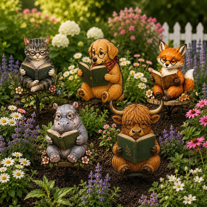 Outdoor Animal Reading Garden Stake for Garden Display