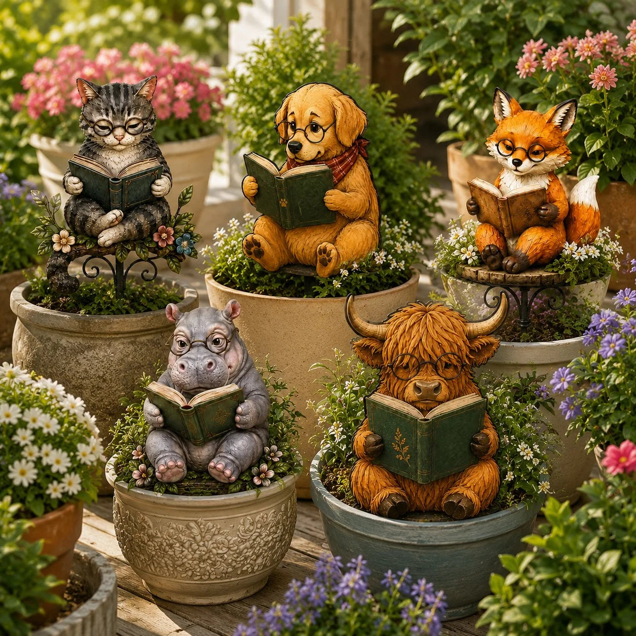 Outdoor Animal Reading Garden Stake for Garden Display