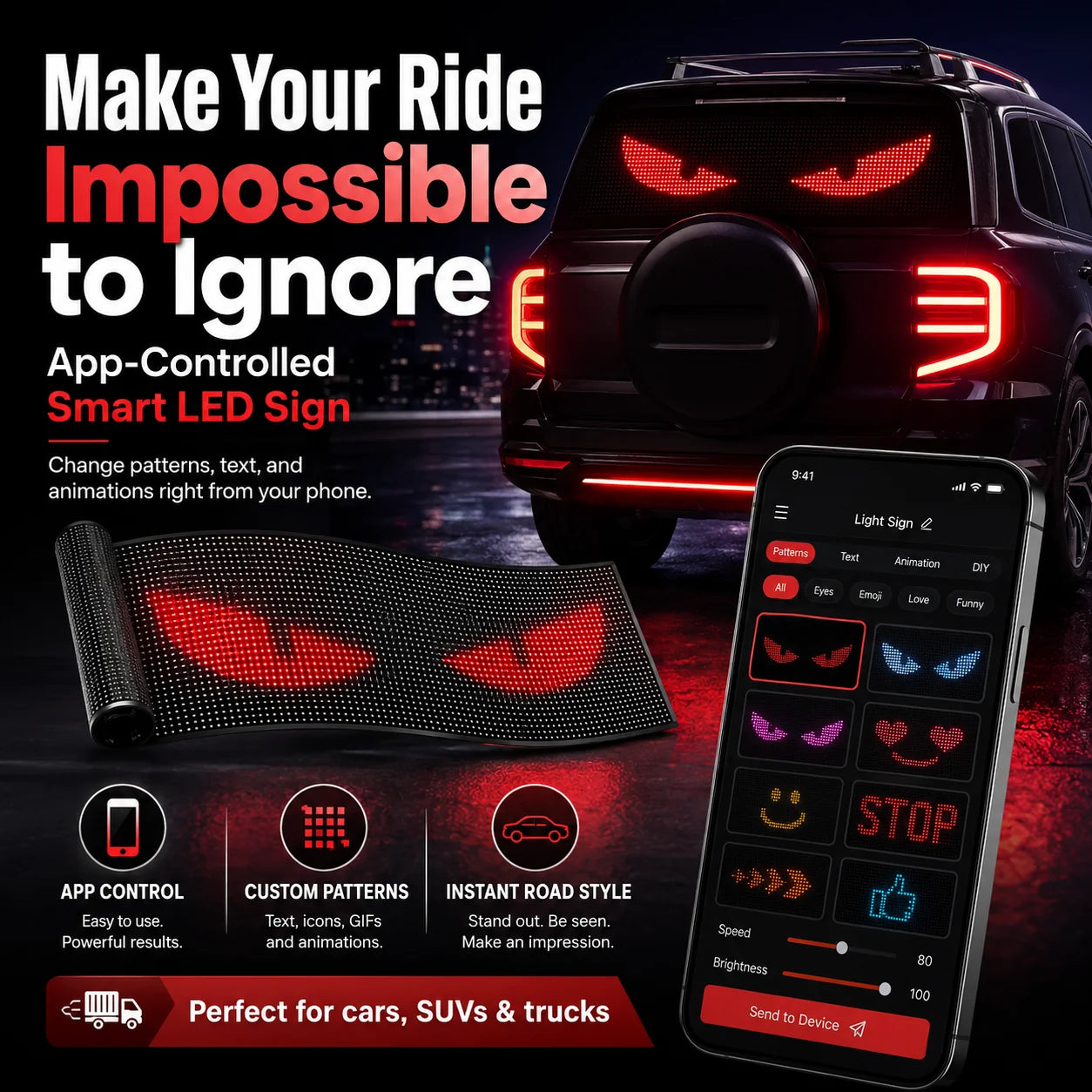 Vehicle-Ready App-Controlled Smart Car LED Sign – Customizable