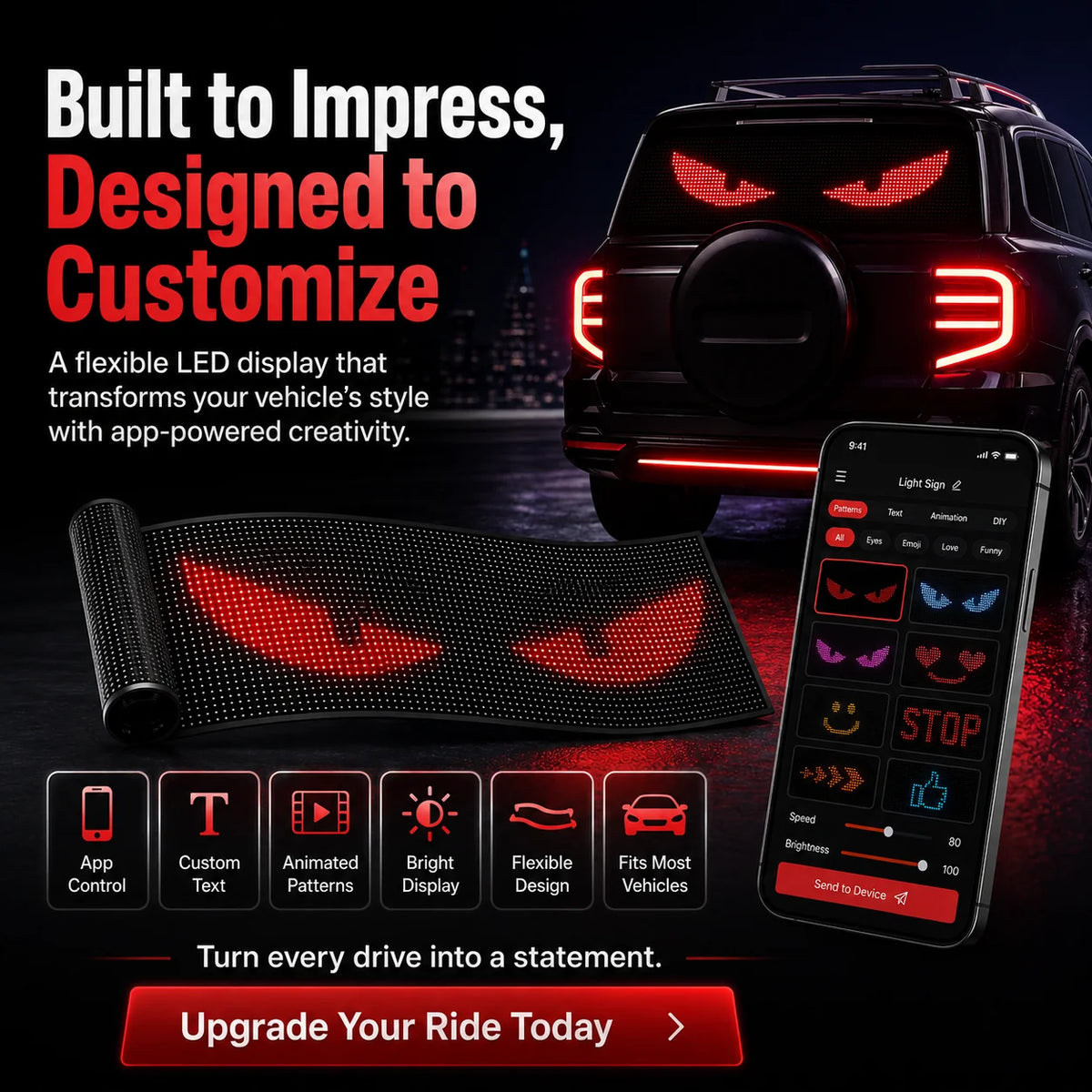 Vehicle-Ready App-Controlled Smart Car LED Sign – Customizable