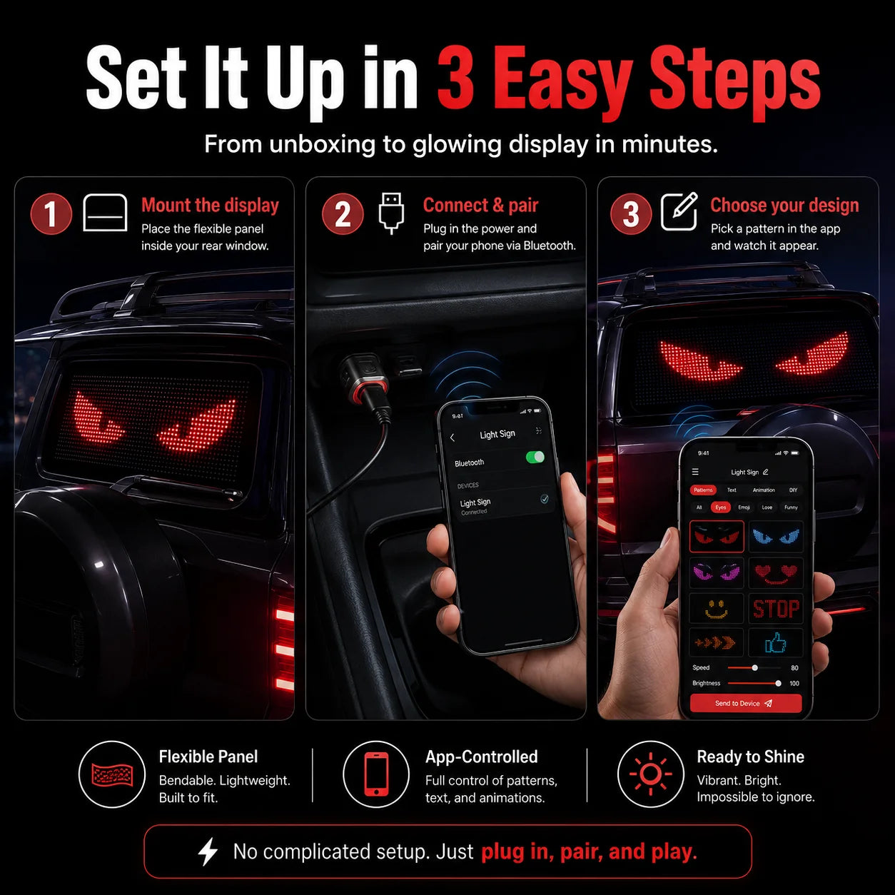 Vehicle-Ready App-Controlled Smart Car LED Sign – Customizable