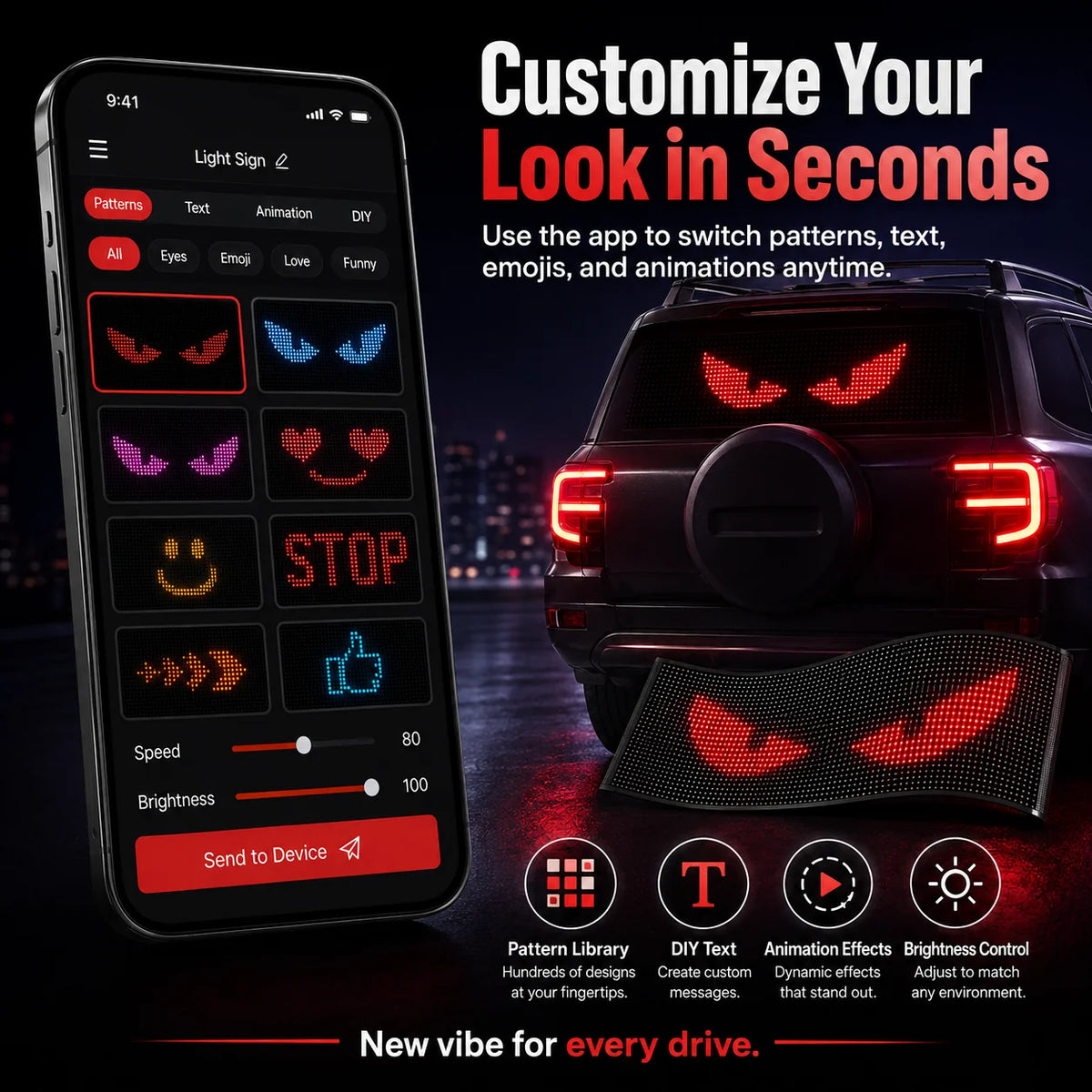Vehicle-Ready App-Controlled Smart Car LED Sign – Customizable