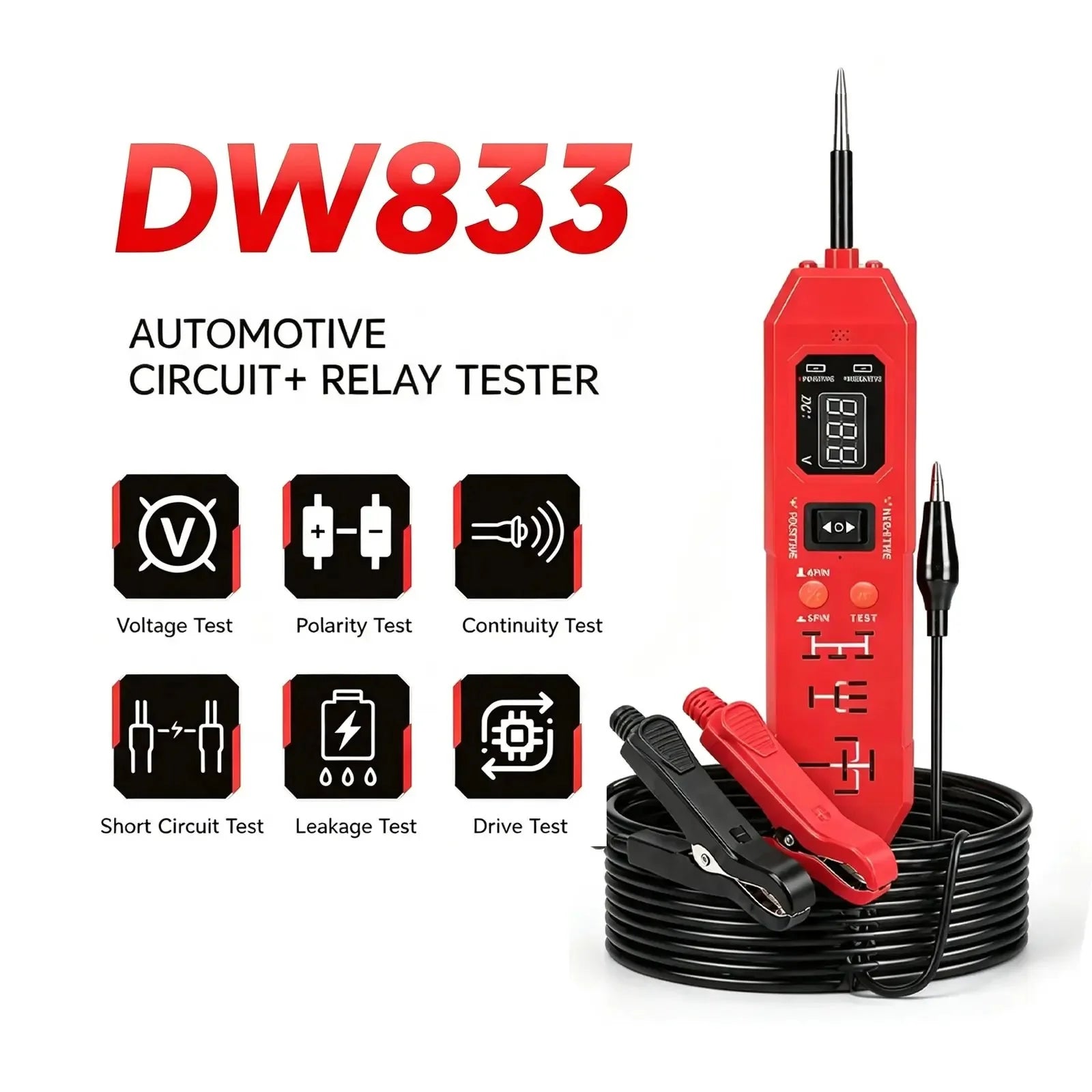Vehicle-Ready Automotive Circuit & Relay Tester,12V/24V Vehicle