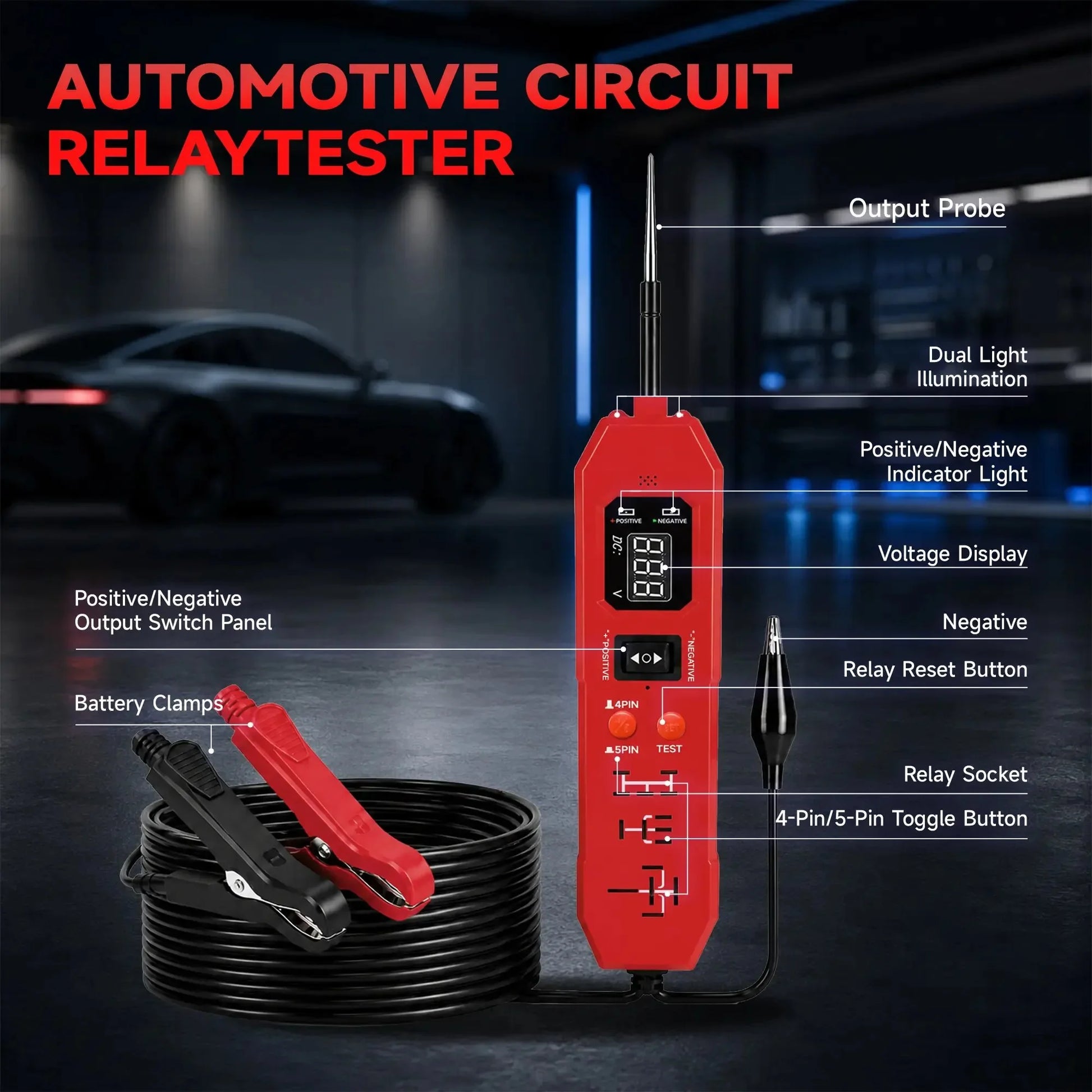 Vehicle-Ready Automotive Circuit & Relay Tester,12V/24V Vehicle