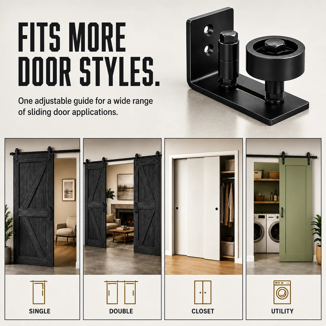 Purpose-Built 8-in-1 Adjustable Barn Door Floor Guide – Wall-Mount
