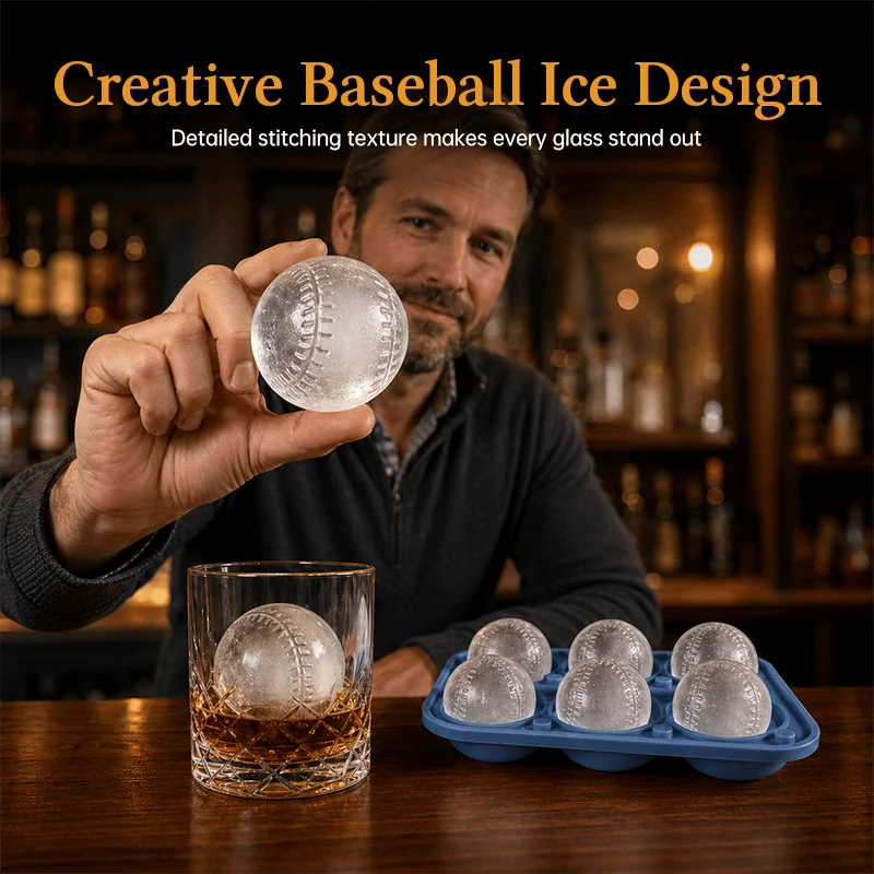 Baseball-Stitch Silicone Ice Ball Mold for Slow-Melting Drinks