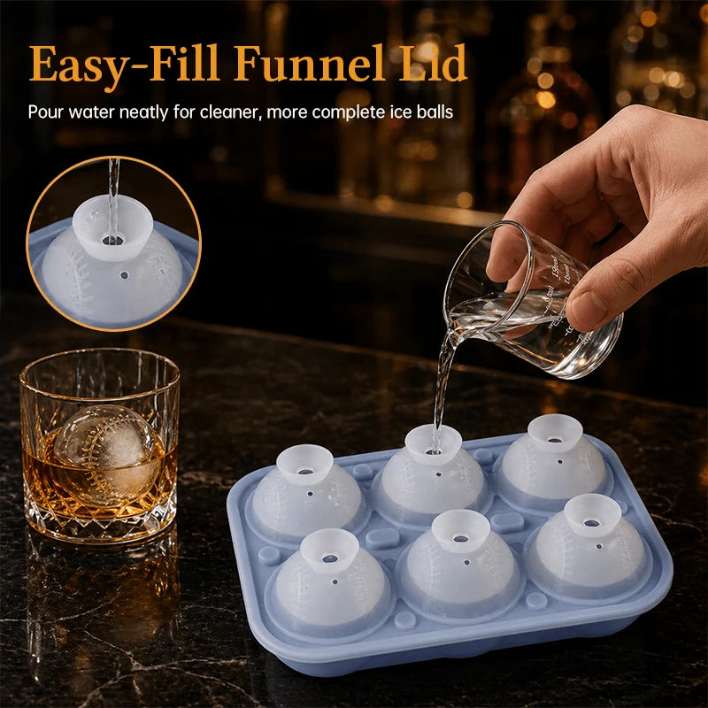 Baseball-Stitch Silicone Ice Ball Mold for Slow-Melting Drinks