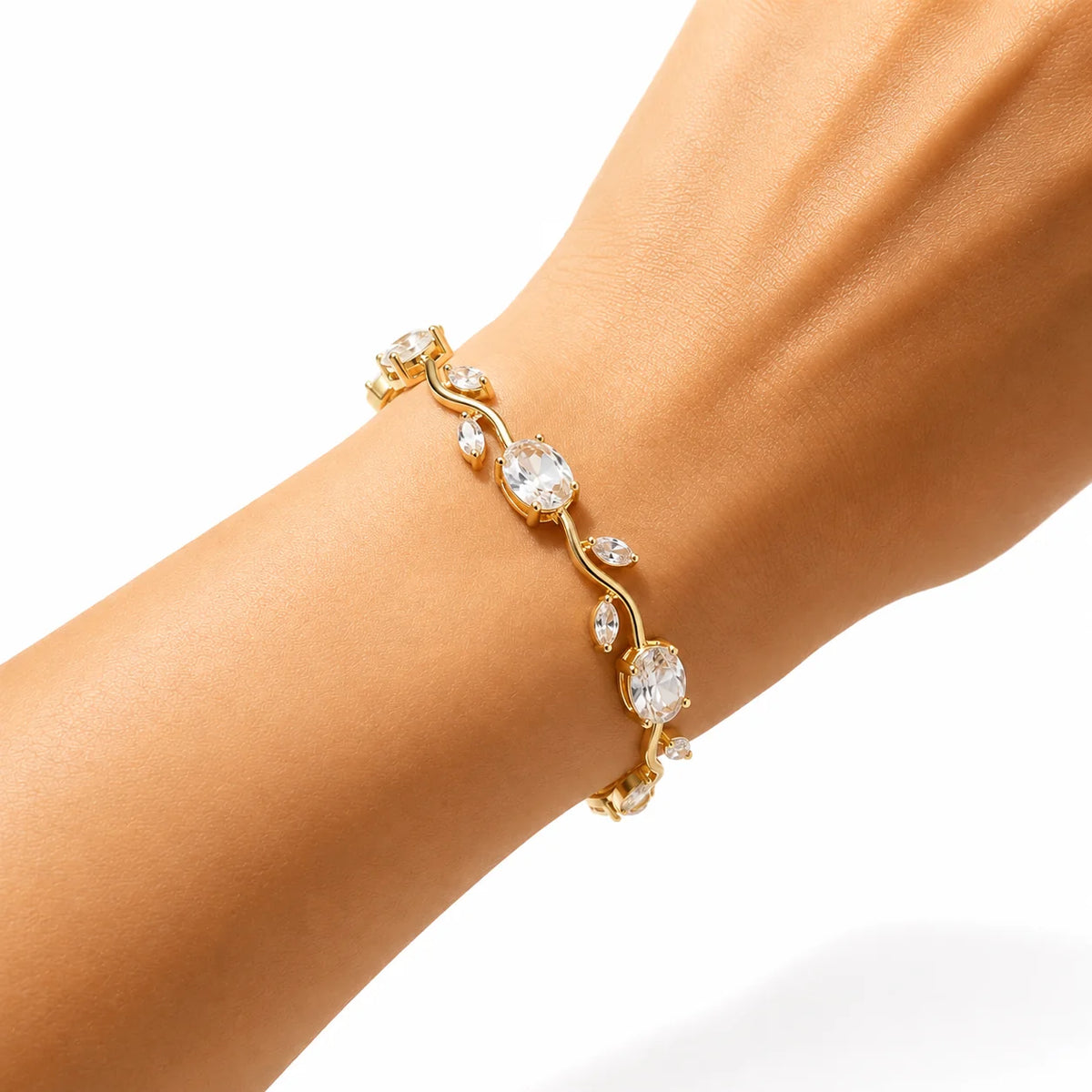 Gold-Plated Stainless Steel Bracelet with Pink Tulips
