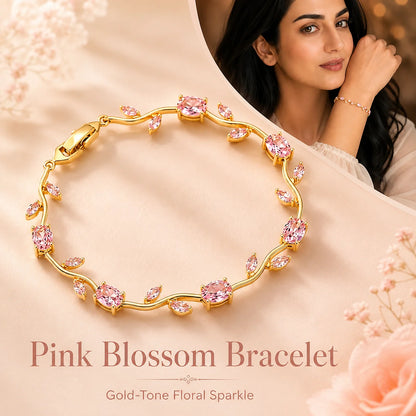 Gold-Plated Stainless Steel Bracelet with Pink Tulips