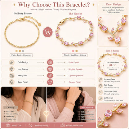 Gold-Plated Stainless Steel Bracelet with Pink Tulips