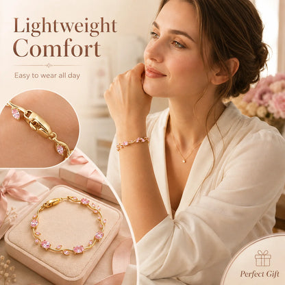 Gold-Plated Stainless Steel Bracelet with Pink Tulips