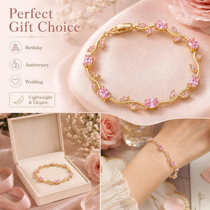 Gold-Plated Stainless Steel Bracelet with Pink Tulips