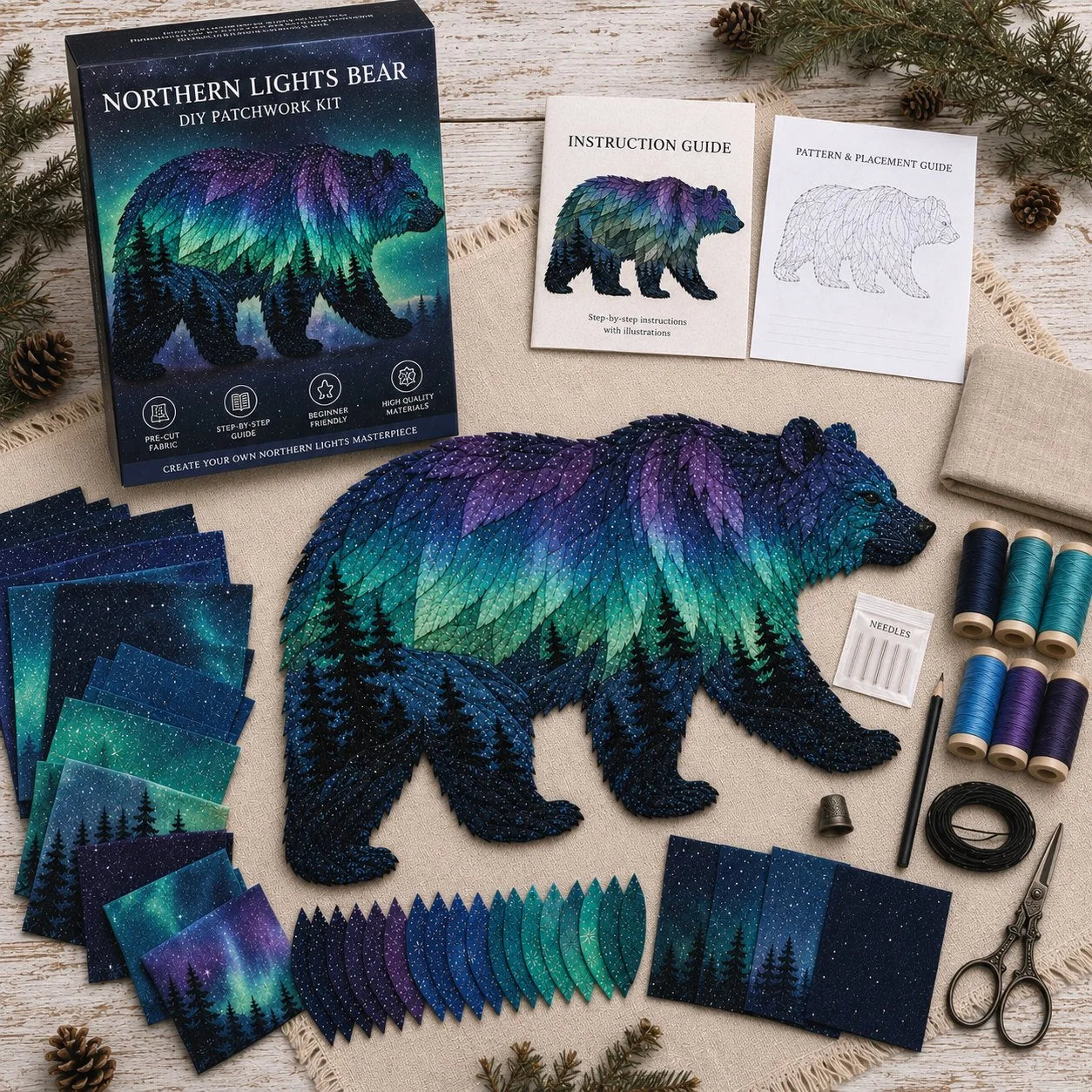 Aurora Wildlife Textile Art Kit for a Handmade Scenic Panel