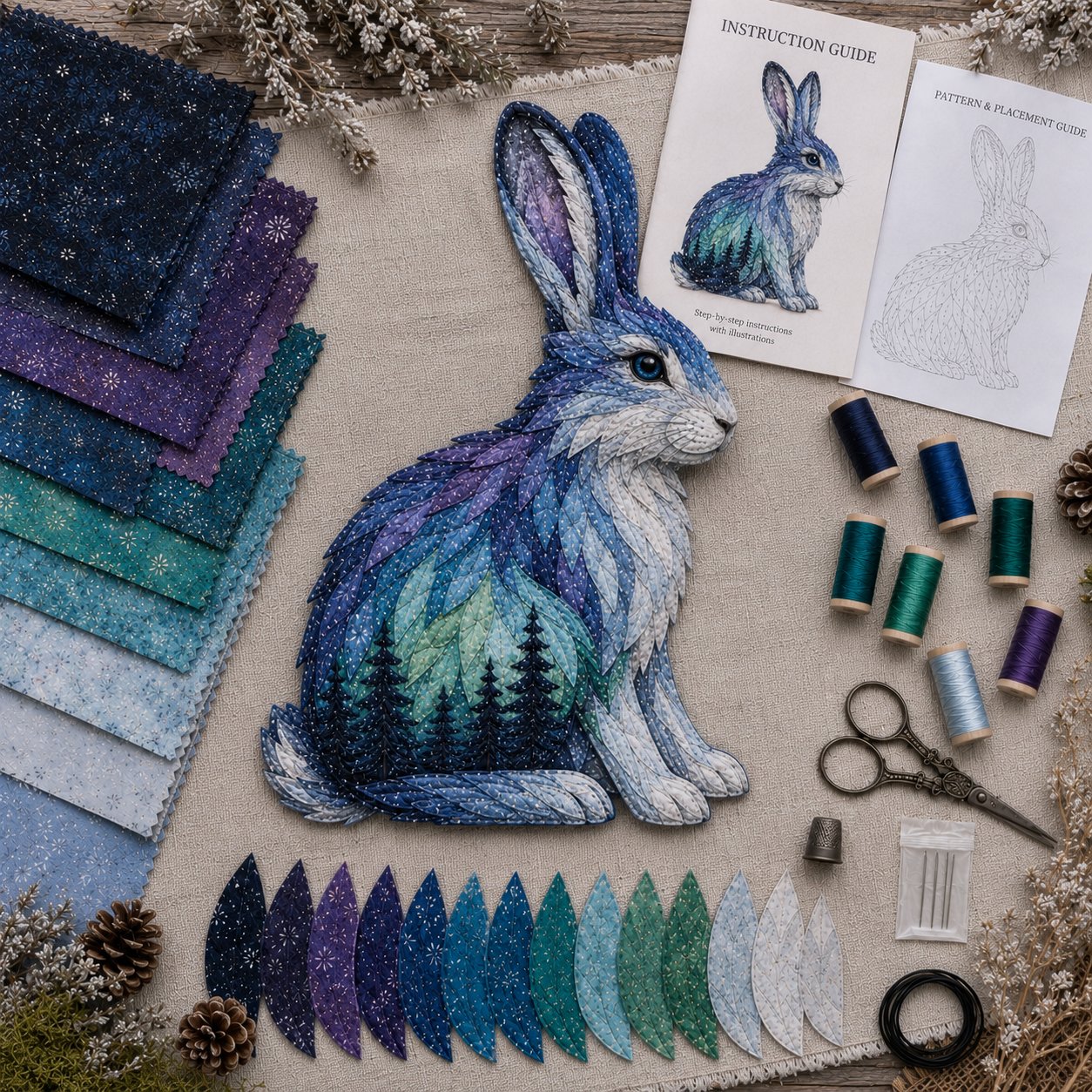 Aurora Wildlife Textile Art Kit for a Handmade Scenic Panel