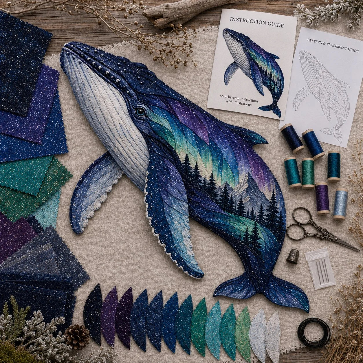 Aurora Wildlife Textile Art Kit for a Handmade Scenic Panel