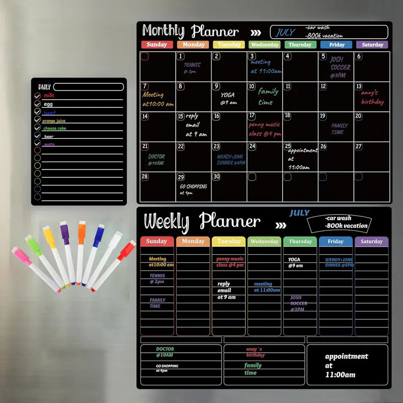 Space-Saving Black Magnetic Dry Erase – & Planner for Tidy Storage
