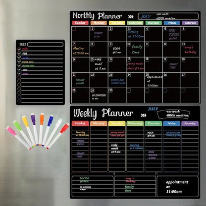 Space-Saving Black Magnetic Dry Erase – & Planner for Tidy Storage