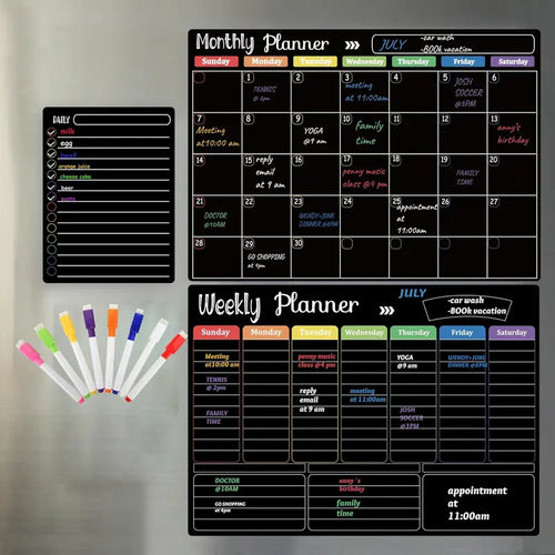 Space-Saving Black Magnetic Dry Erase – & Planner for Tidy Storage