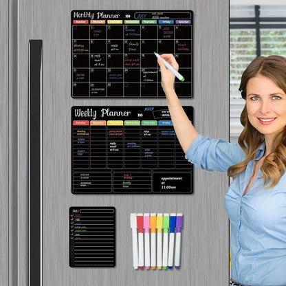 Space-Saving Black Magnetic Dry Erase – & Planner for Tidy Storage