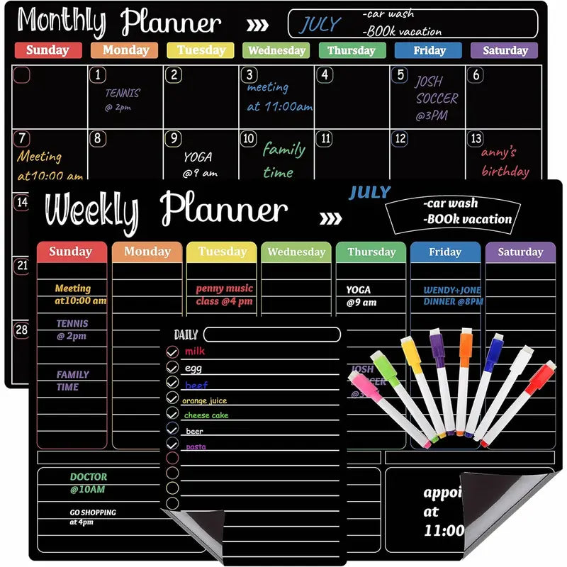Space-Saving Black Magnetic Dry Erase – & Planner for Tidy Storage