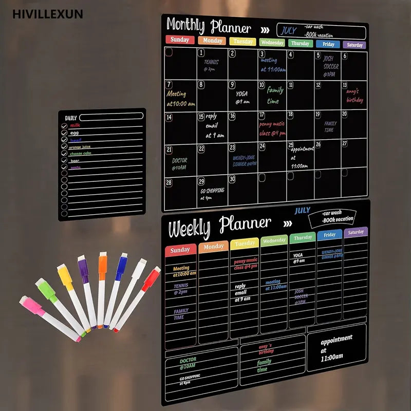 Space-Saving Black Magnetic Dry Erase – & Planner for Tidy Storage