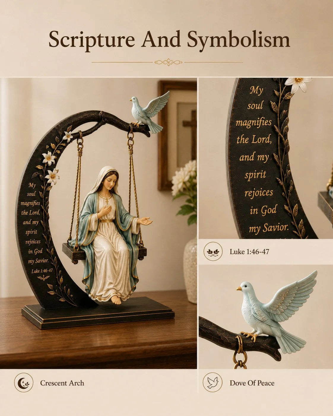 Purpose-Built Blessed Mary Cradle Swing Sculpture – Luke 1:46-47