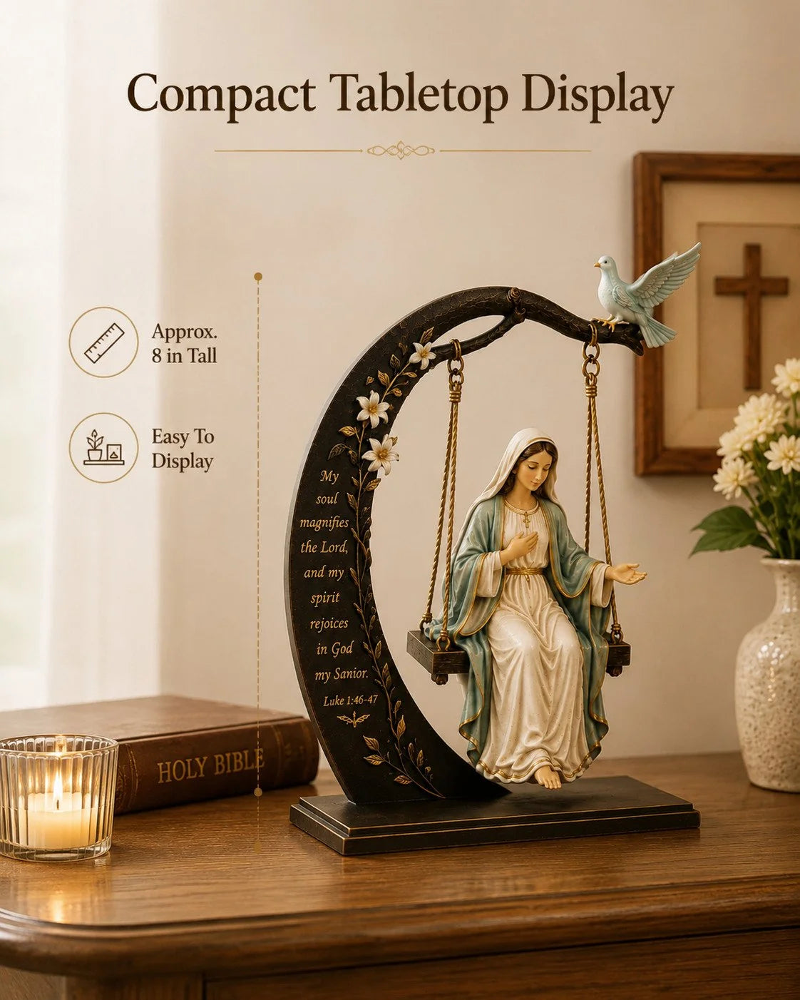 Purpose-Built Blessed Mary Cradle Swing Sculpture – Luke 1:46-47
