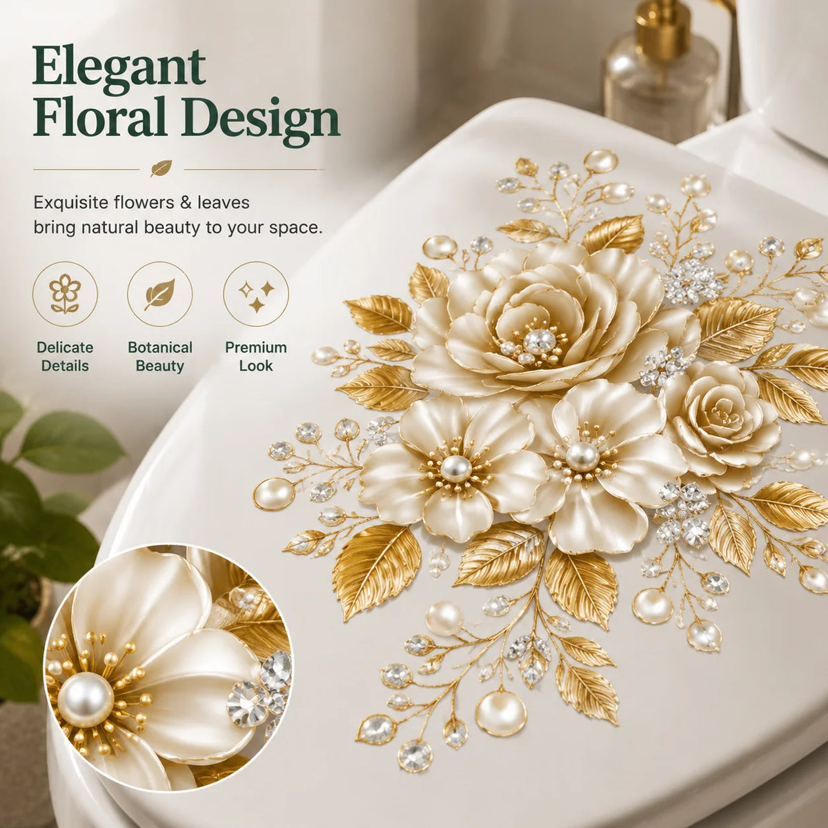 Purpose-Built Botanical Toilet Seat Sticker - Removable Green Leaf