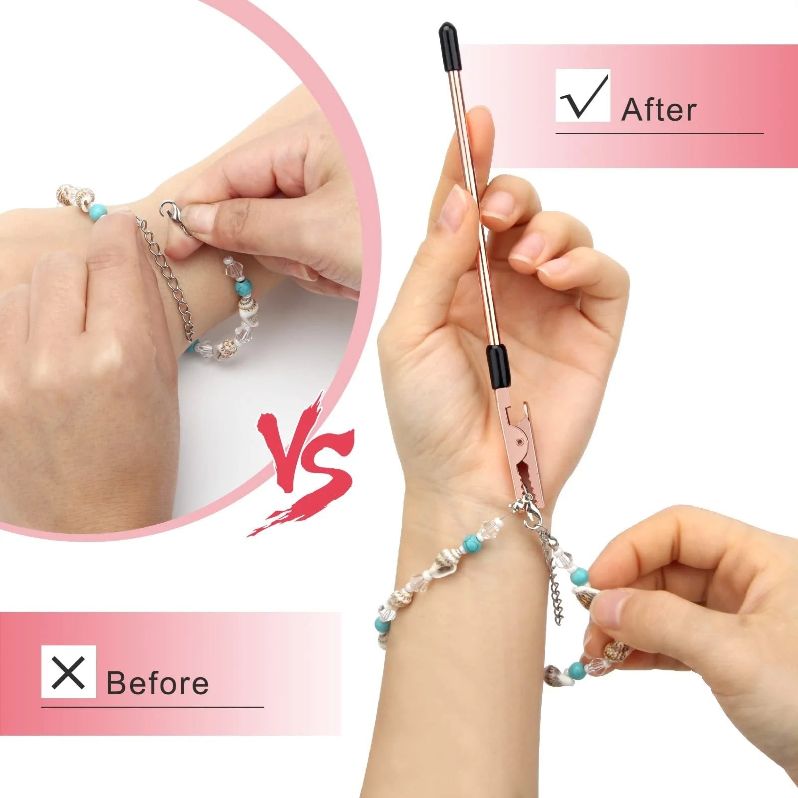 Metal Bracelet Clasp Helper with 6-Inch One-Handed Grip