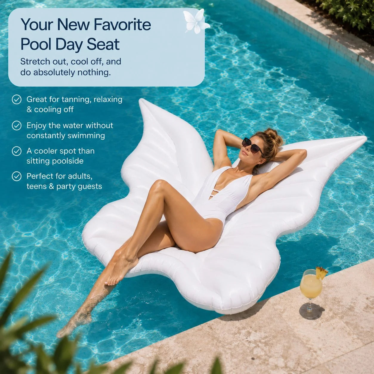 Oversized Butterfly-Wing Inflatable Pool Float for Lounging