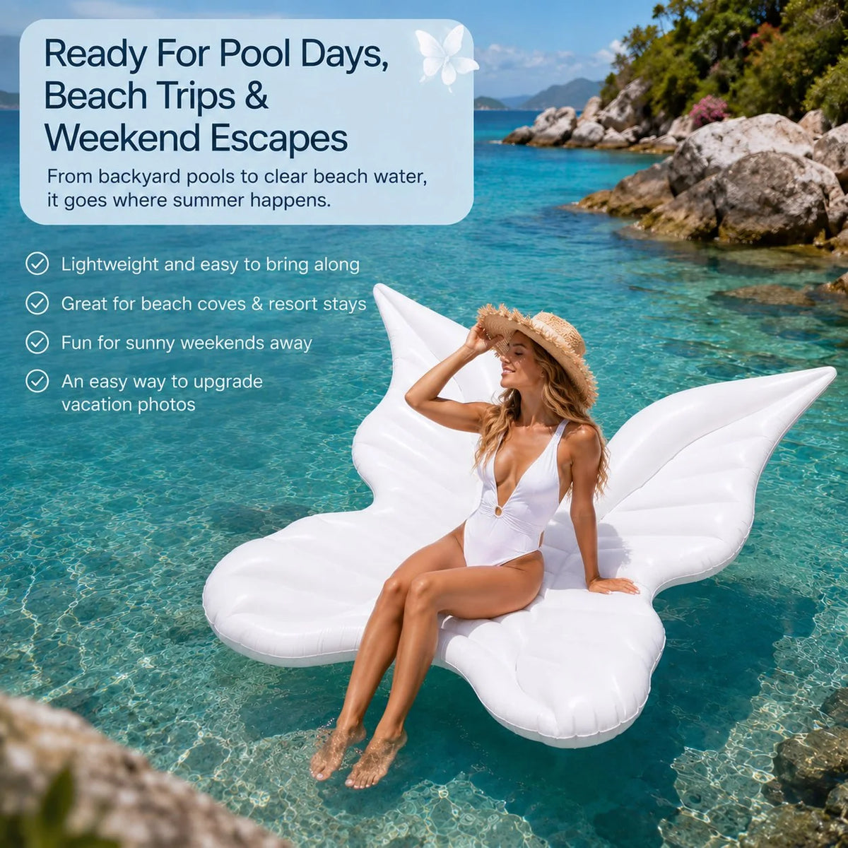 Oversized Butterfly-Wing Inflatable Pool Float for Lounging