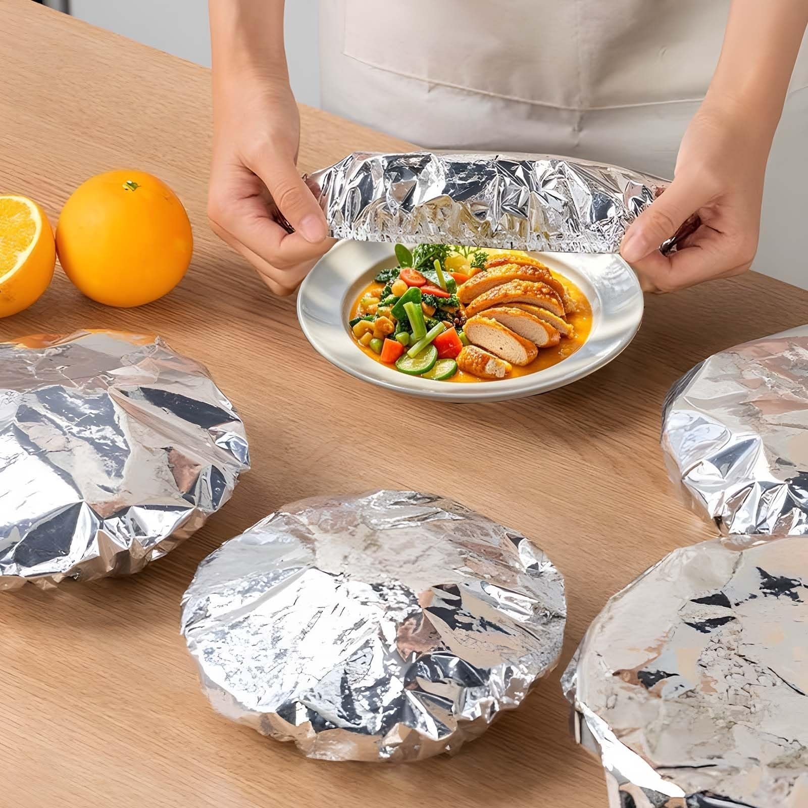 Reusable Expandable Aluminum Foil Food Covers for Bowls and Plates