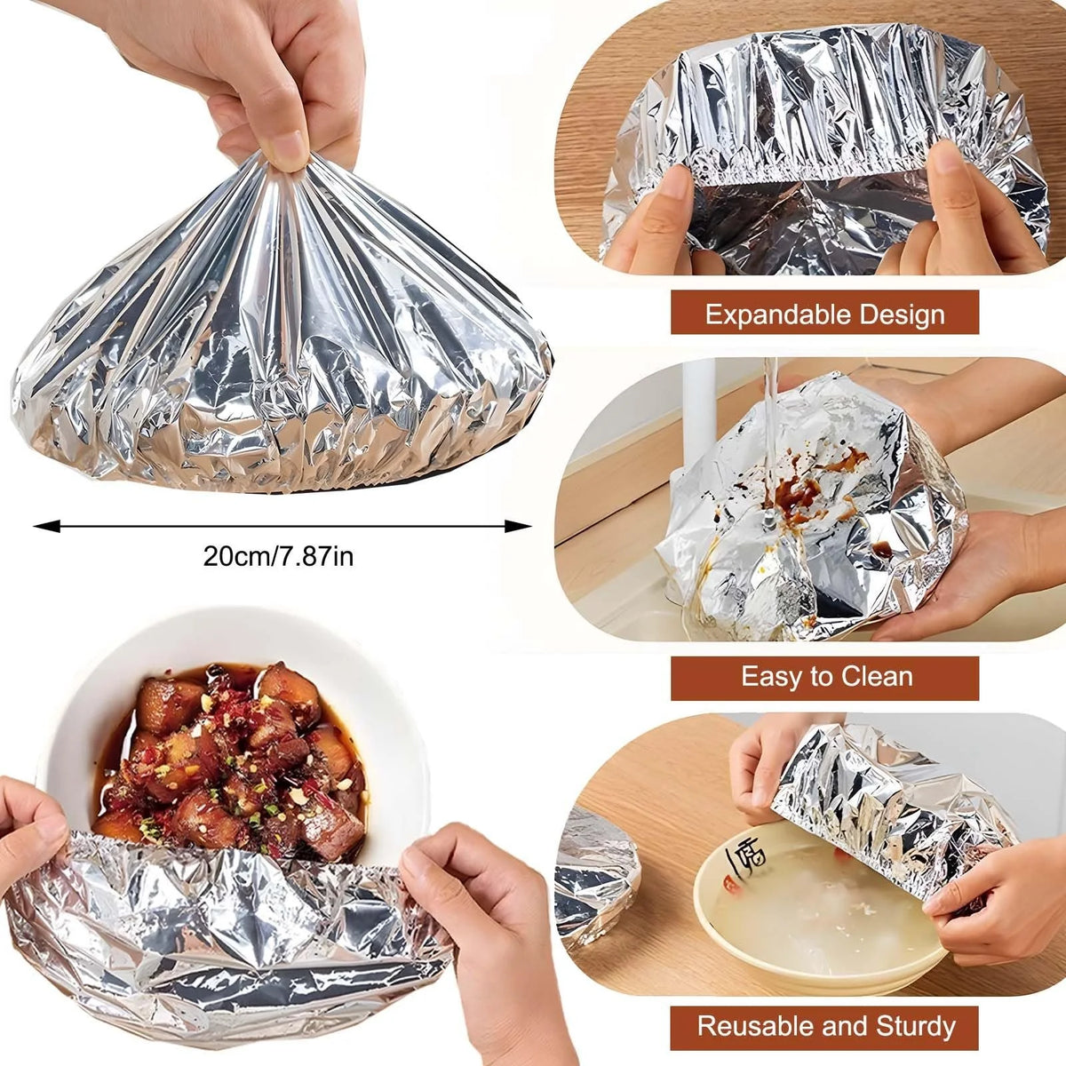 Reusable Expandable Aluminum Foil Food Covers for Bowls and Plates