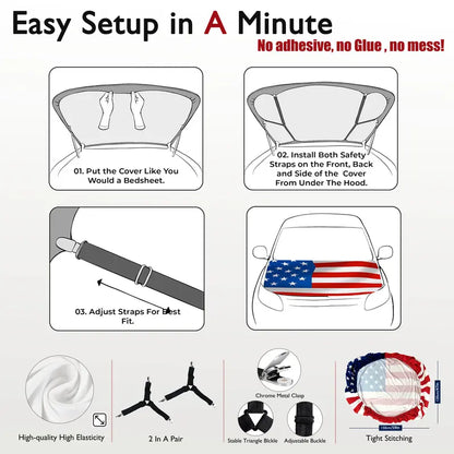 Vehicle-Ready 4th Of July 65K+American Car Hood FlagNo Glue No Tools