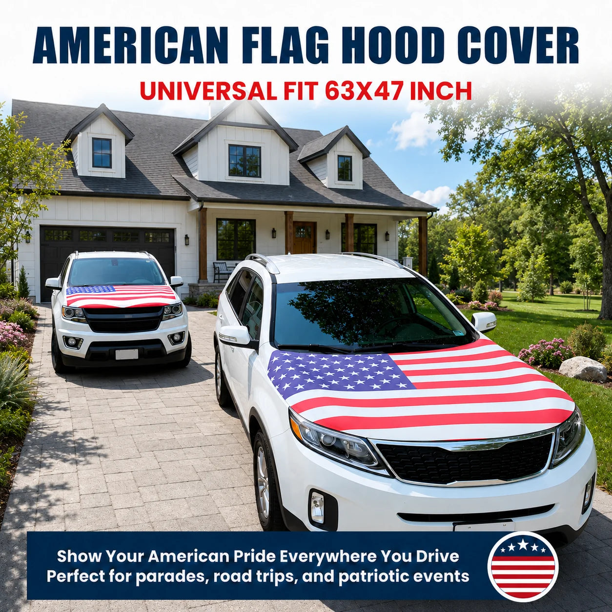 Vehicle-Ready 4th Of July 65K+American Car Hood FlagNo Glue No Tools