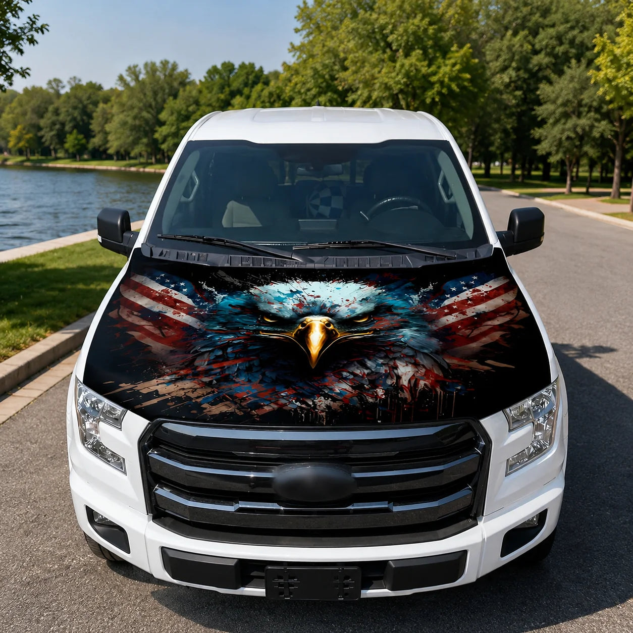 Vehicle-Ready 4th Of July 65K+American Car Hood FlagNo Glue No Tools