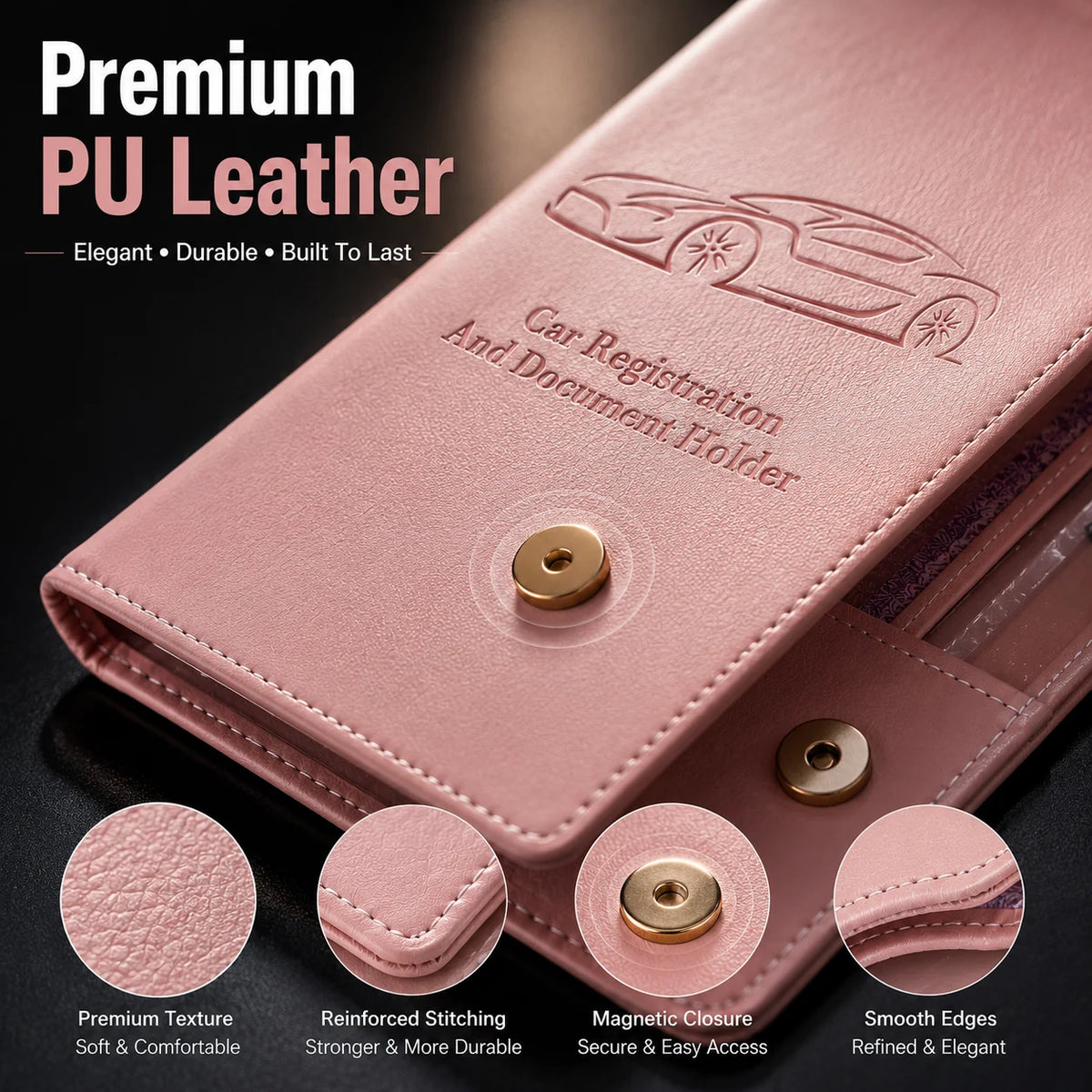 Vehicle-Ready Car Registration & Insurance Document Holder – PU