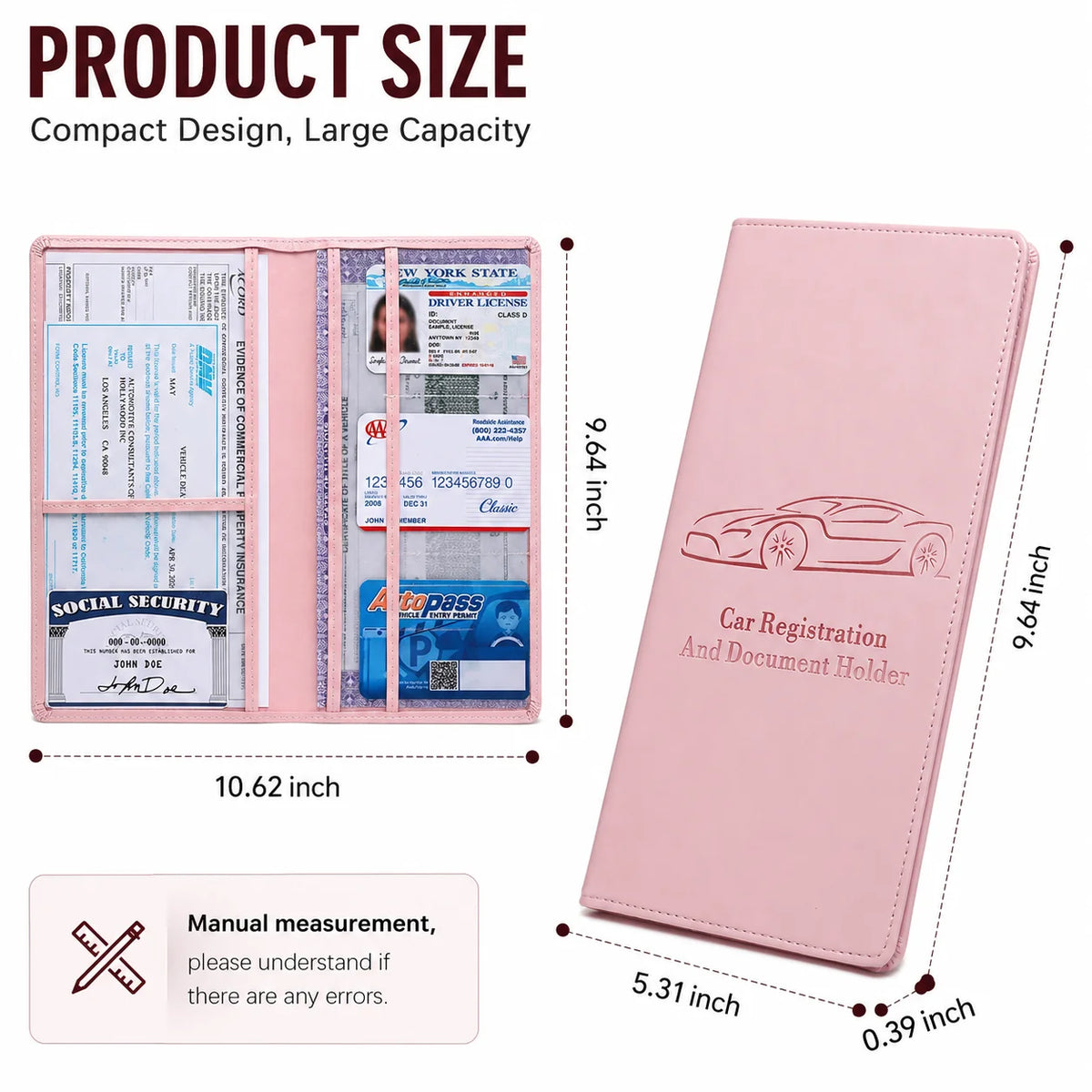 Vehicle-Ready Car Registration & Insurance Document Holder – PU