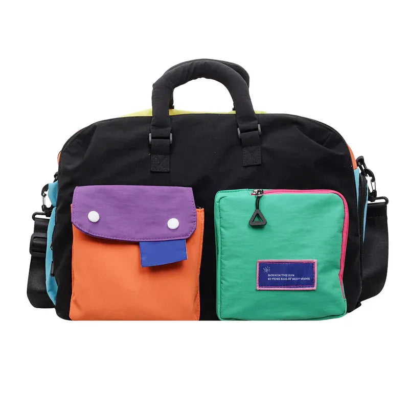 Space-Saving Casual Color Block Overnight Bag for Organized Storage