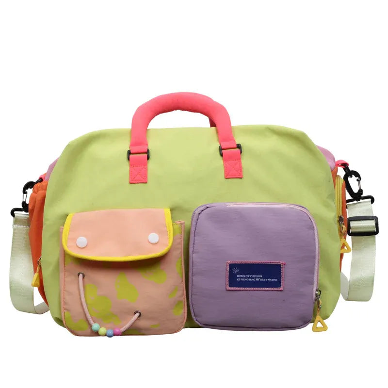 Space-Saving Casual Color Block Overnight Bag for Organized Storage