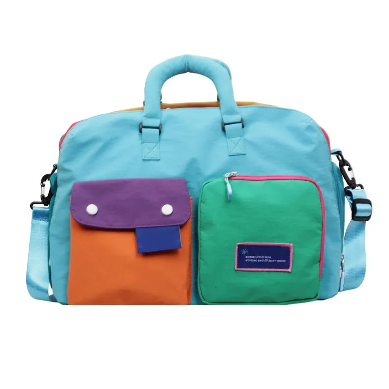 Space-Saving Casual Color Block Overnight Bag for Organized Storage