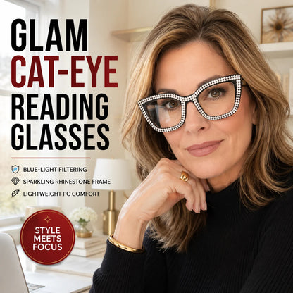 Decorative Cat-Eye Reading Glasses with Diamond Accents – Blue Light