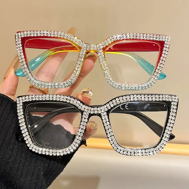 Decorative Cat-Eye Reading Glasses with Diamond Accents – Blue Light