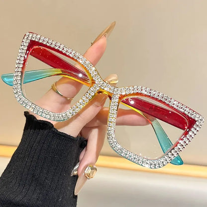 Decorative Cat-Eye Reading Glasses with Diamond Accents – Blue Light