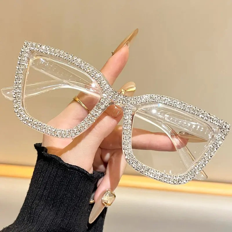 Decorative Cat-Eye Reading Glasses with Diamond Accents – Blue Light