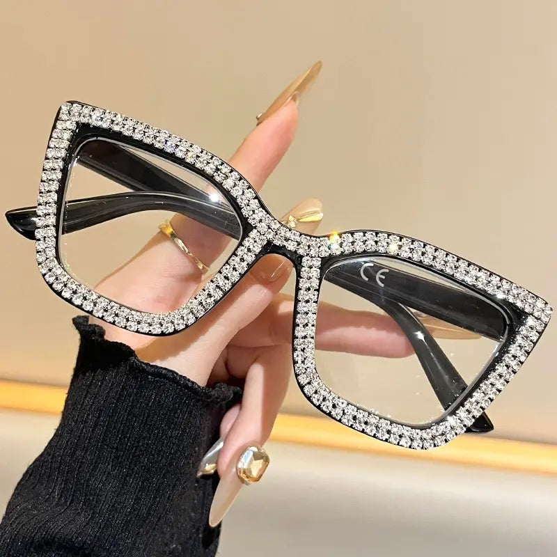 Decorative Cat-Eye Reading Glasses with Diamond Accents – Blue Light